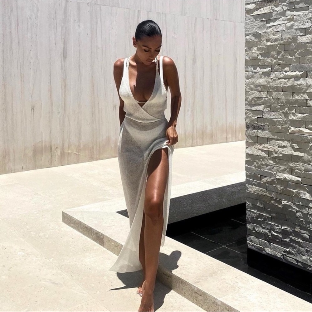 Kenzie High Slit Maxi Open Back Knit Coverup Dress - Picture 4 of 7